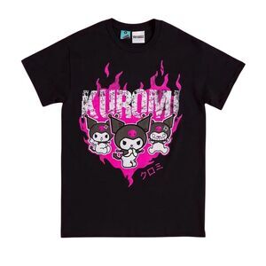 Kuromi Unisex Adult Flames T-Shirt / Charcoal